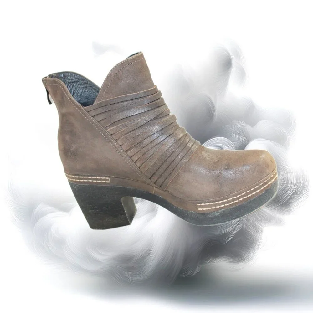 Antelope 934 Ebba Khaki Layered Over Strap Oiled Leather Bootie, Size 39
